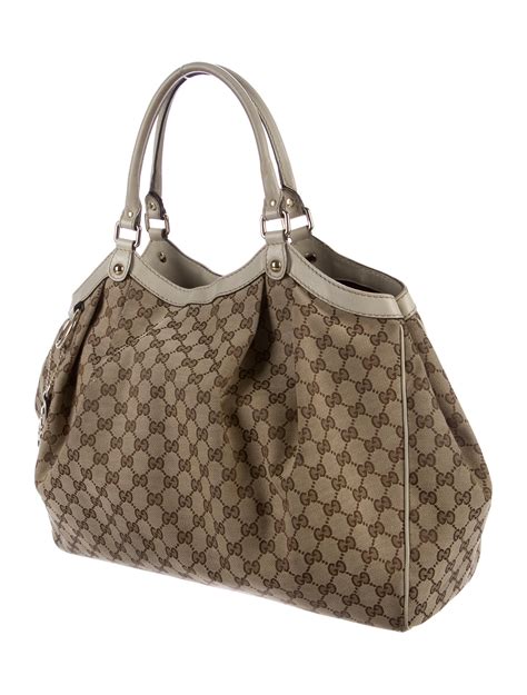 large gucci canvas leather bag|Gucci tote bag with zipper.